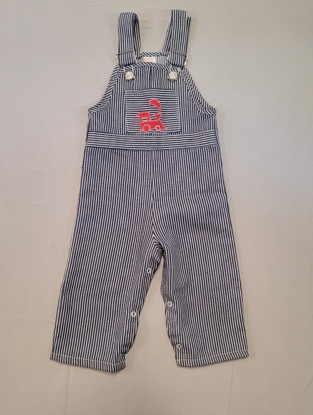 Vintage Sears Train Conductor Overalls Blue White Stripes Perma-Prest 12m-24m